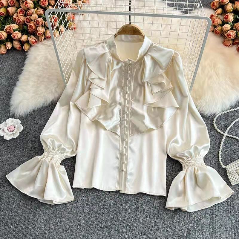 Luxury Lifestyle Women - Luxury Ruffle Flared Sleeves Blouse Black