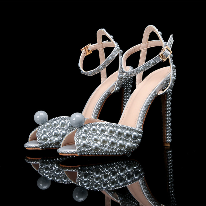 Luxury Lifestyle Shoes - Luxury Handmade Pearl Peep Toe Women