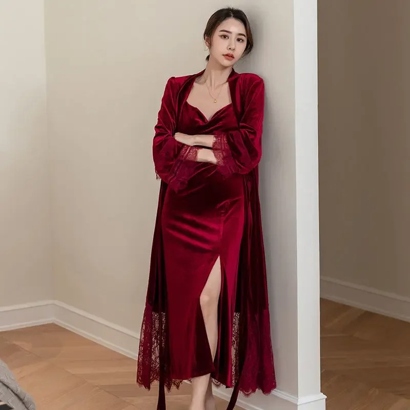 Luxury Lifestyle Women - Wedding Robe Long Velvet Slip Dress