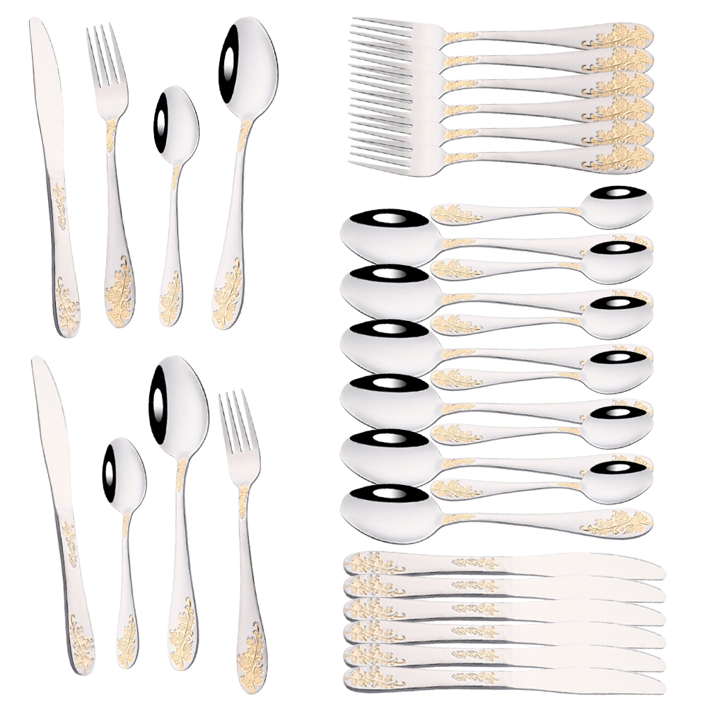 Gold Plated Cutlery - Vintage Western 8/32Pcs Gold Flatware Cutlery