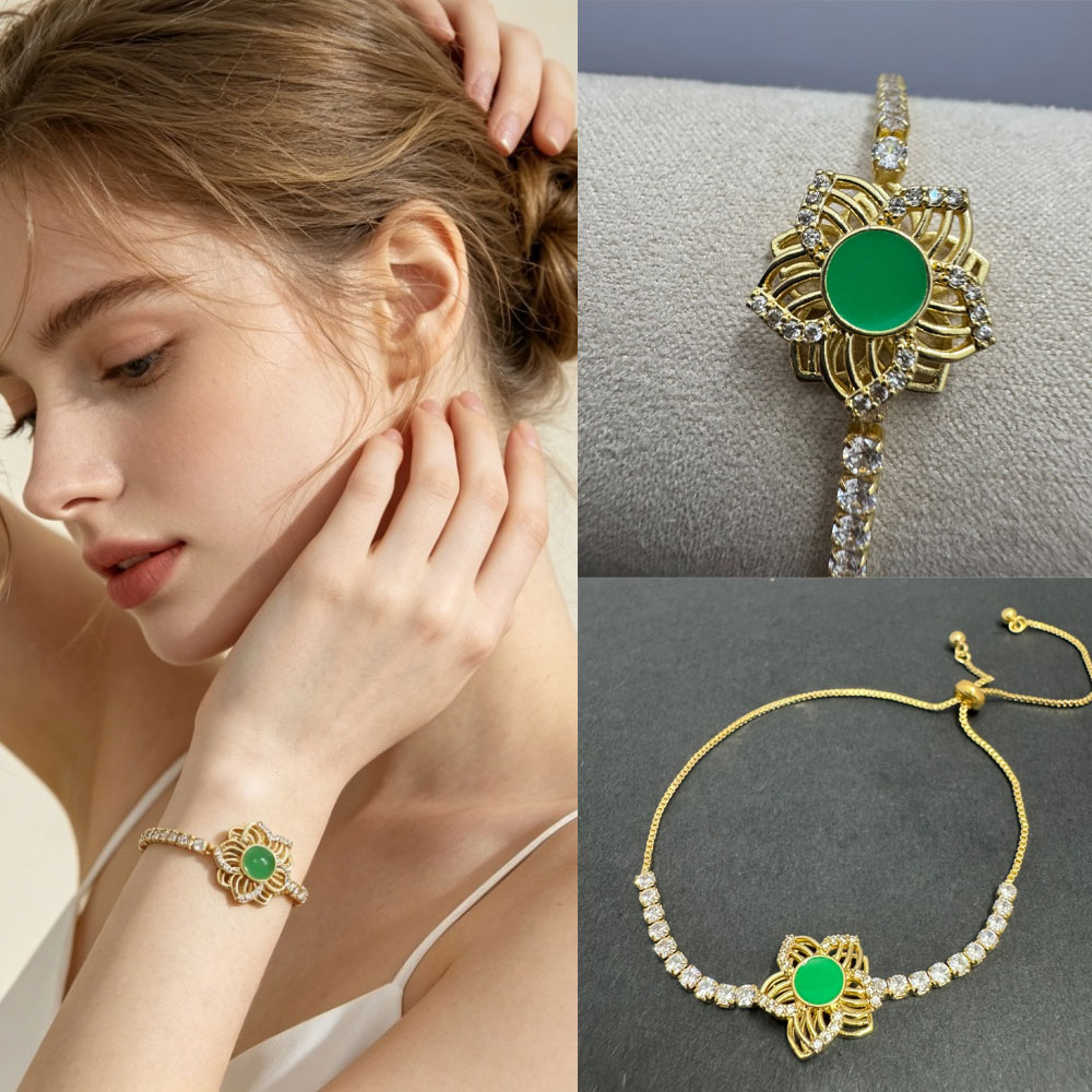 Luxury Lifestyle Jewelry - Hollowed-out Flower-shaped Bracelet Circular Green Enamel