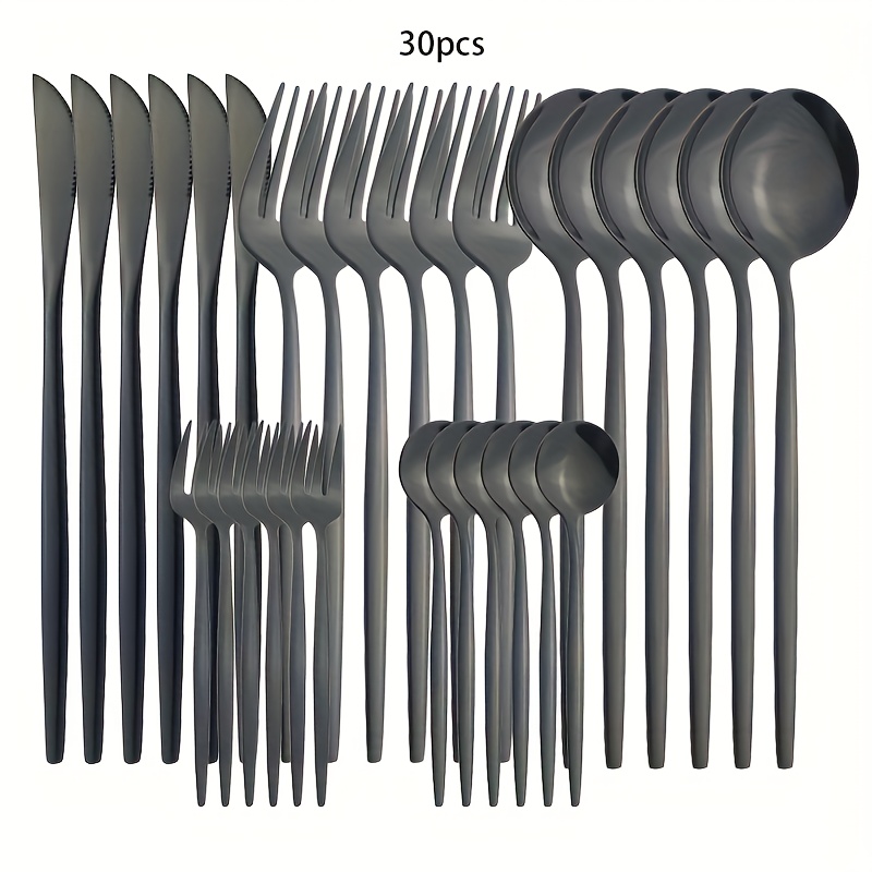 30-Piece Black Premium Food-Gr - Gold Plated Cutlery のレビューと価格