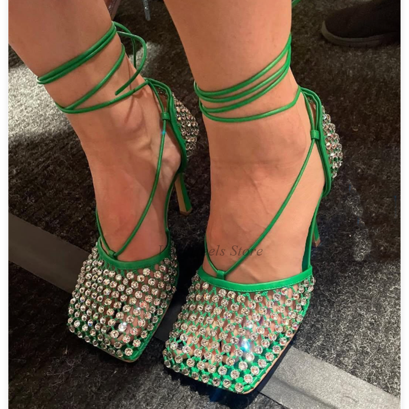 Square Toe Mesh Dimaond Lace u - Luxury Lifestyle Shoes のレビューと価格