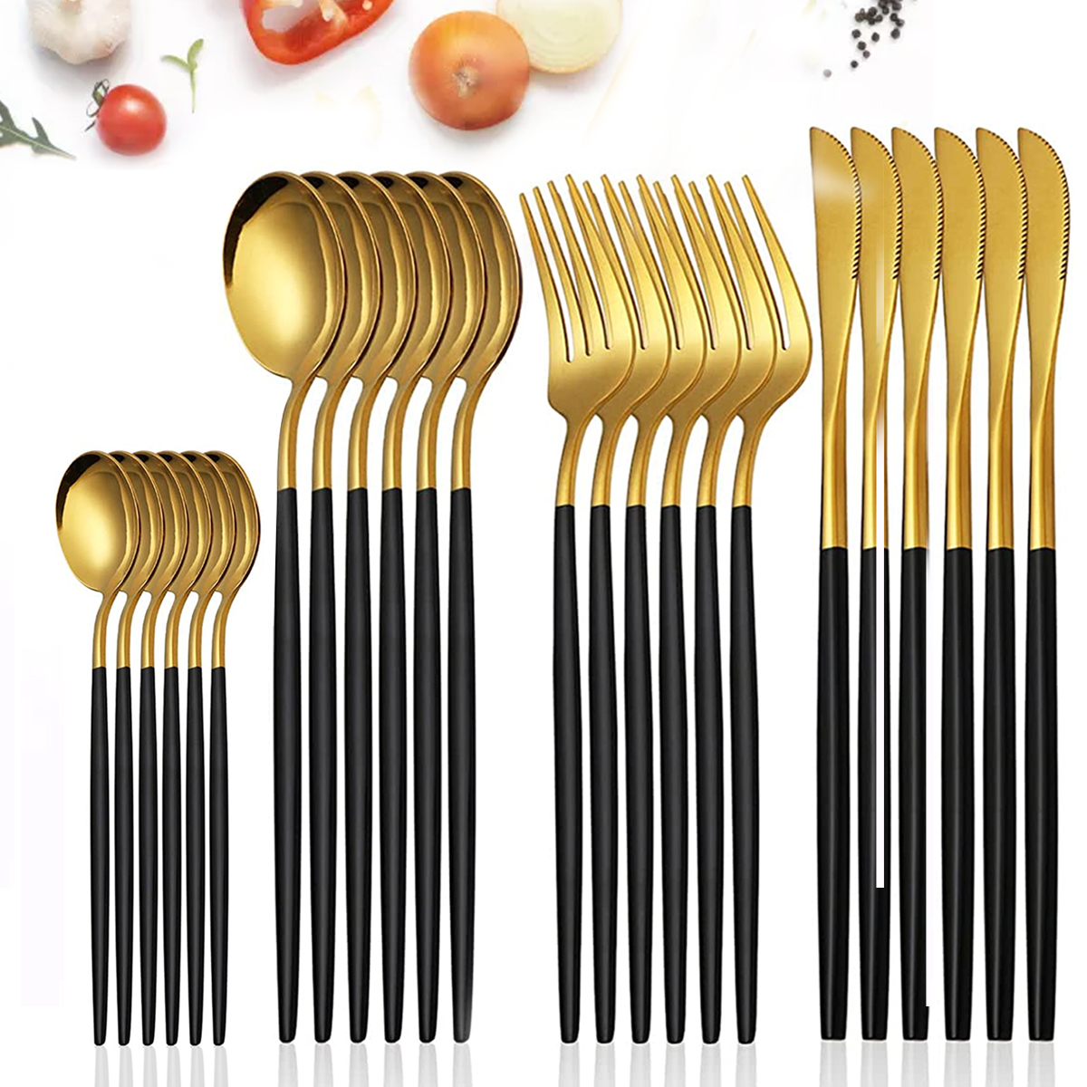 24Pcs Stainless Steel Dinnerwa - Gold Plated Cutlery のレビューと価格