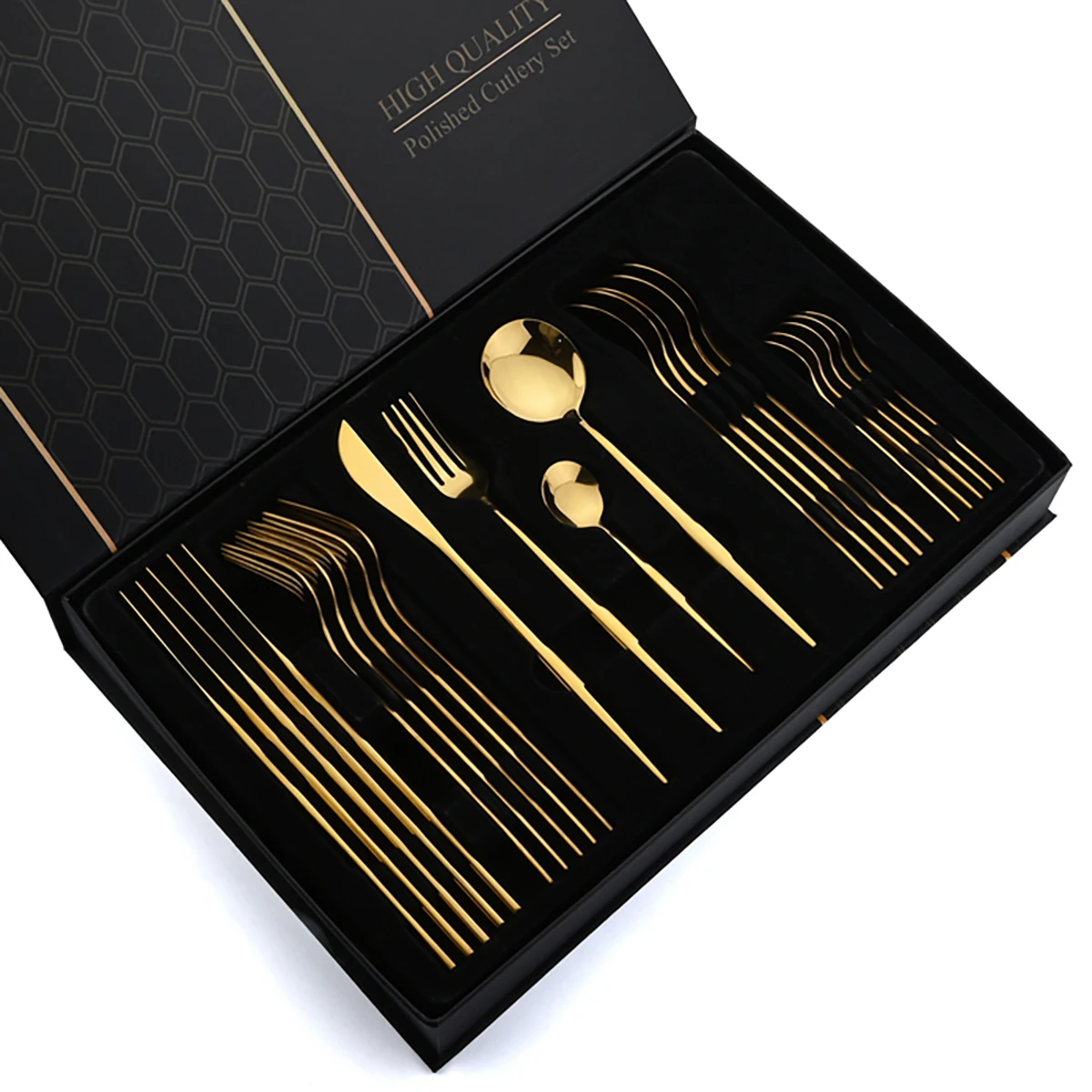 24pcs Gold Flatware Set Stainl - Gold Plated Cutlery のレビューと価格
