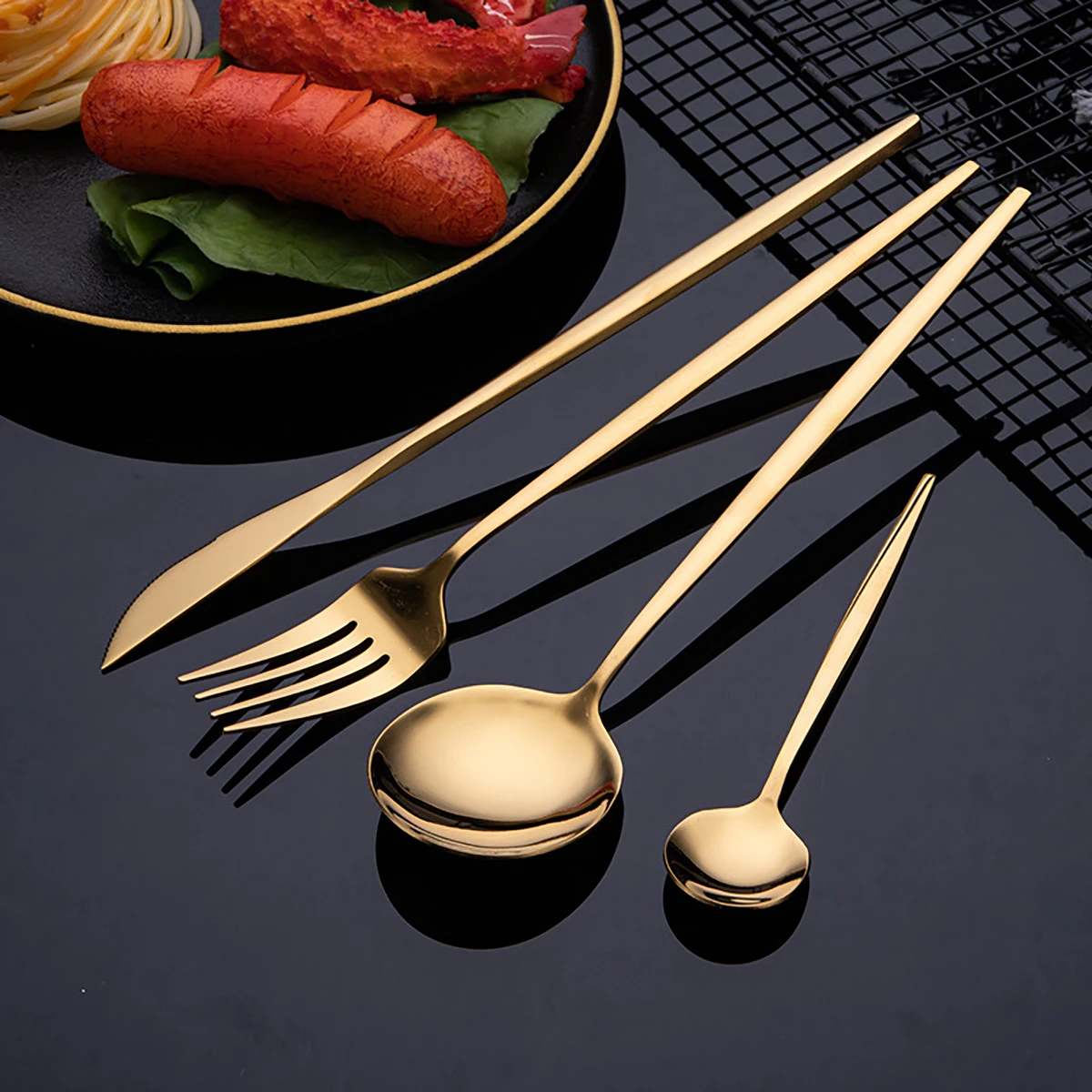24pcs Gold Flatware Set Stainl - Gold Plated Cutlery のレビューと価格
