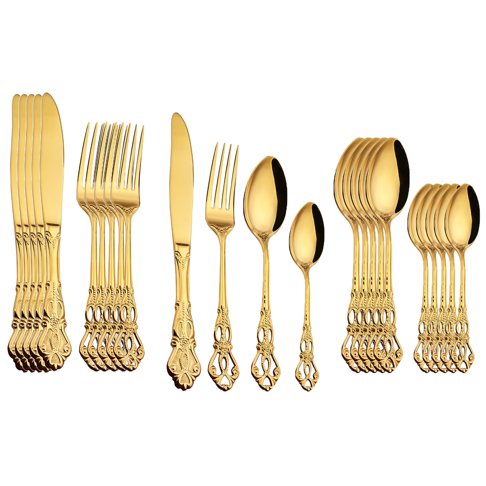 24pcs Cutlery Set Gold Dinnerw - Gold Plated Cutlery のレビューと価格