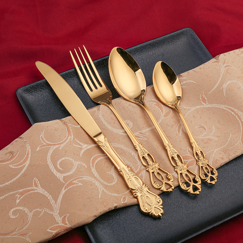24pcs Cutlery Set Gold Dinnerw - Gold Plated Cutlery のレビューと価格