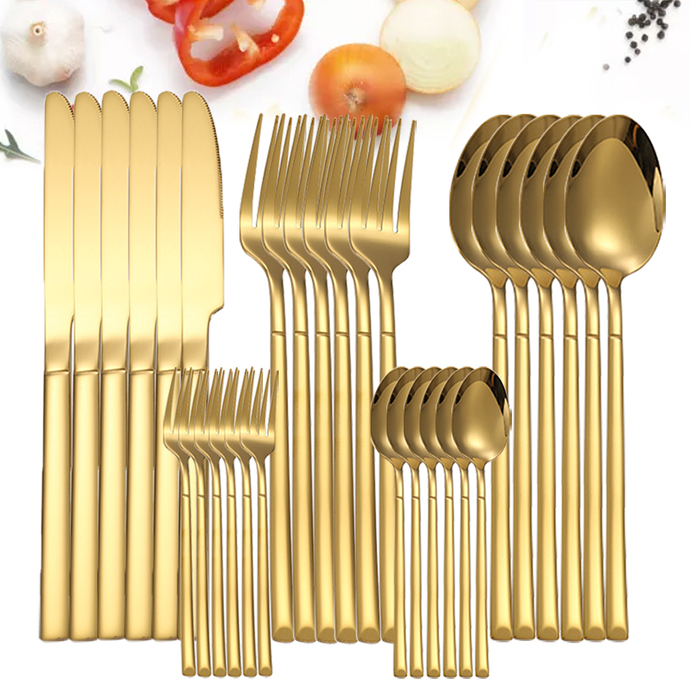 6/24/30PCS Gold Tableware Sets - Gold Plated Cutlery のレビューと価格