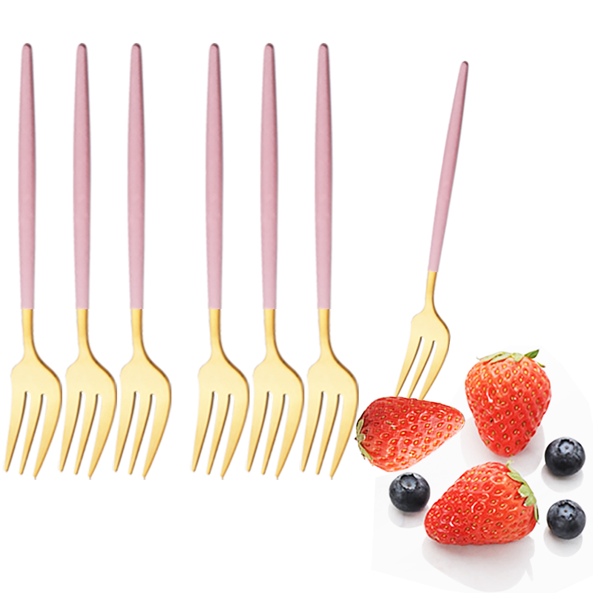 6Pcs Pink Gold Dinnerware Set  - Gold Plated Cutlery のレビューと価格