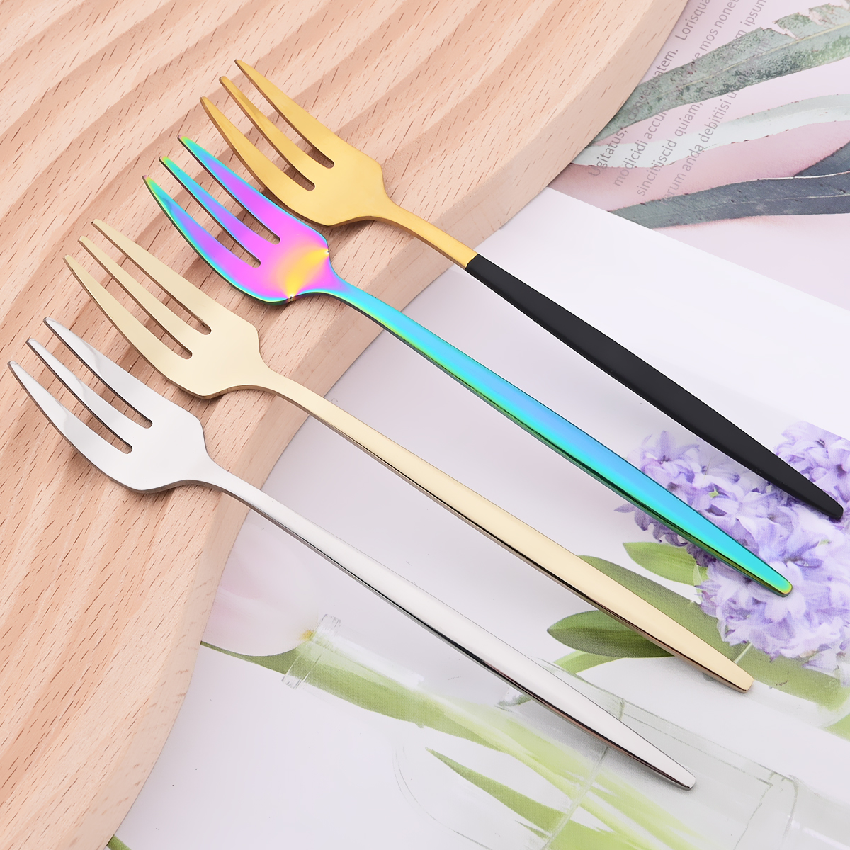 6Pcs Pink Gold Dinnerware Set  - Gold Plated Cutlery のレビューと価格