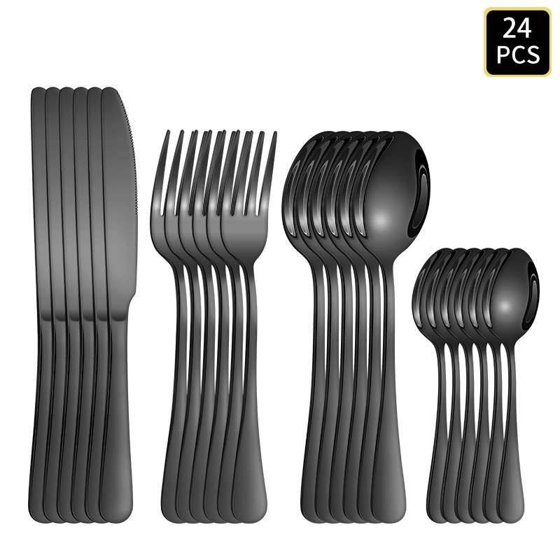4/6/16/24pcs Black stainless s - Gold Plated Cutlery のレビューと価格