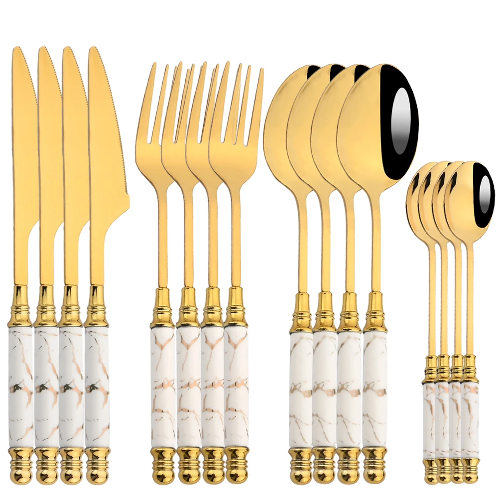 16Pcs Tableware Set Cutlery Se - Gold Plated Cutlery のレビューと価格