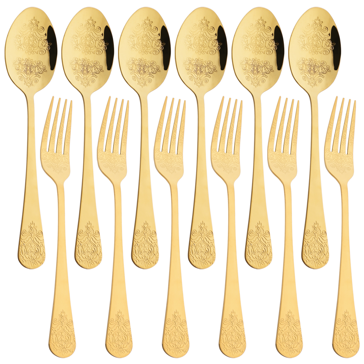 12pcs Gold Cutlery Set Mirror  - Gold Plated Cutlery のレビューと価格