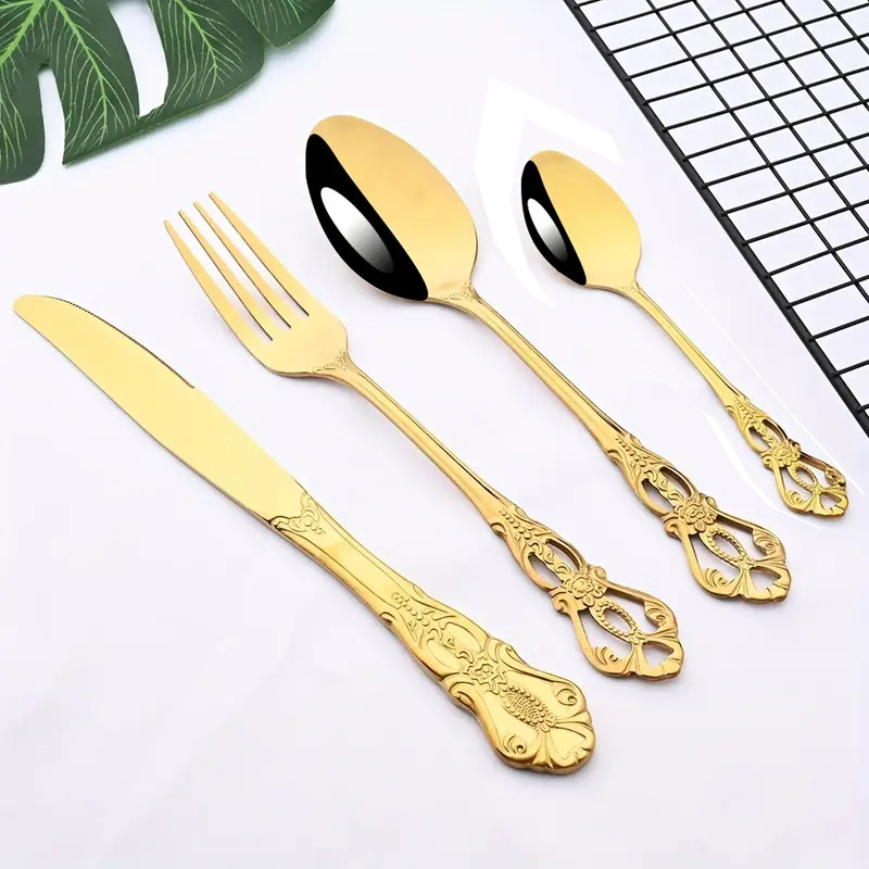 4/24pcs Elegant and durable vi - Gold Plated Cutlery のレビューと価格