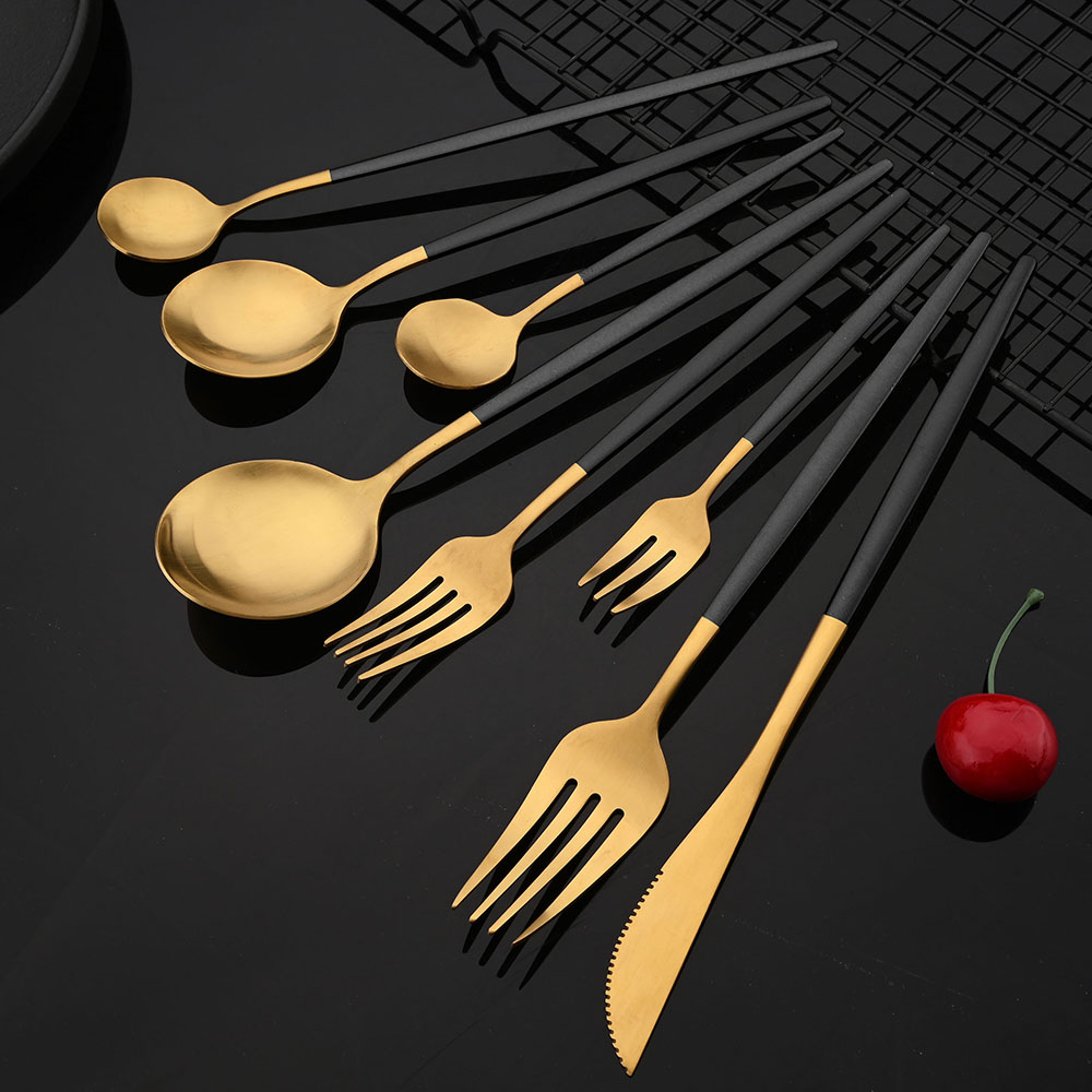 Tableware Stainless Steel Blac - Gold Plated Cutlery のレビューと価格