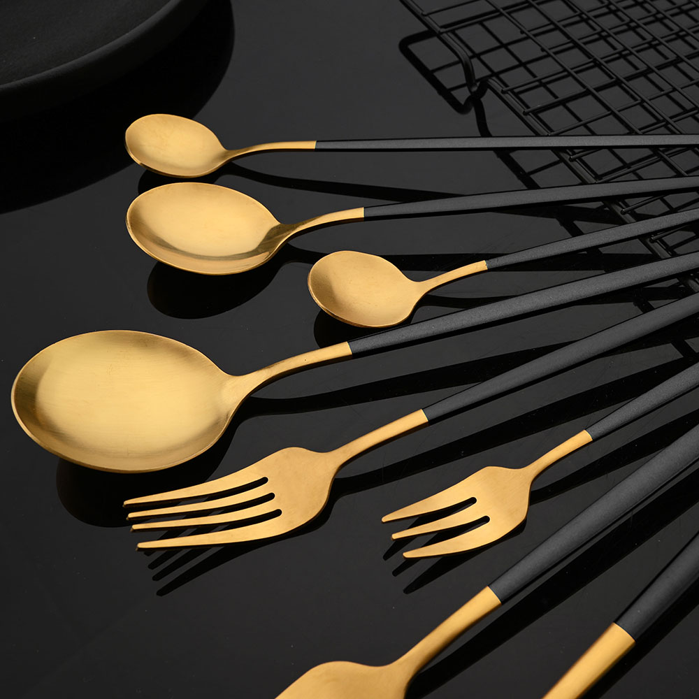 Tableware Stainless Steel Blac - Gold Plated Cutlery のレビューと価格