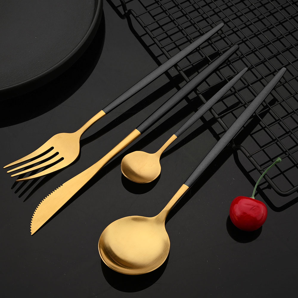Tableware Stainless Steel Blac - Gold Plated Cutlery のレビューと価格