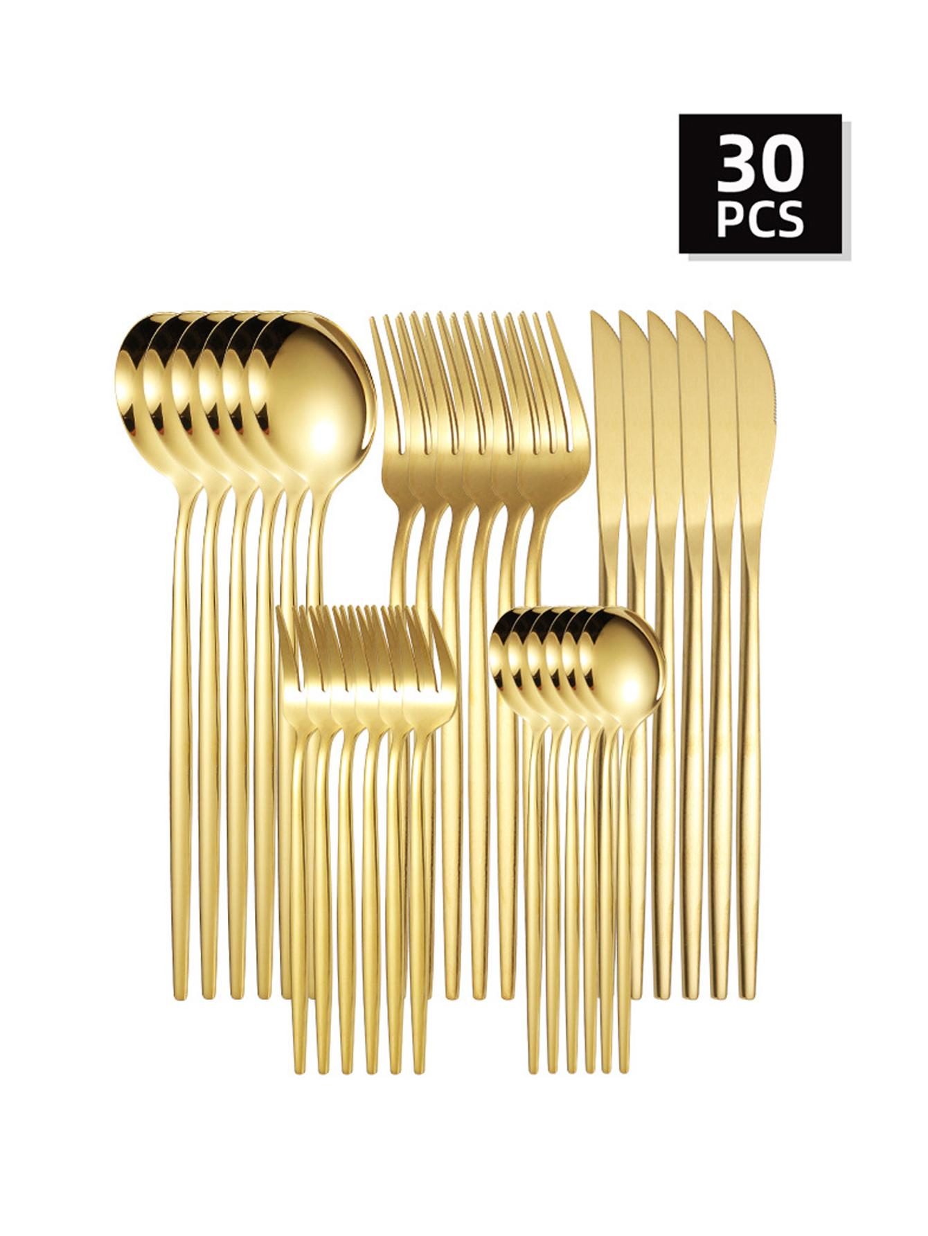 30pc Stainless steel cutlery s - Gold Plated Cutlery のレビューと価格