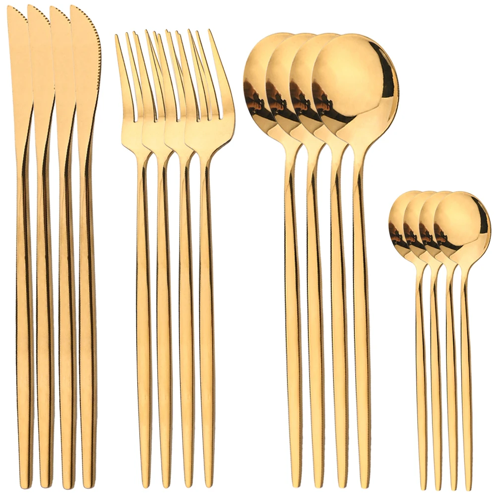 16Pcs Gold Dinnerware Stainles - Gold Plated Cutlery のレビューと価格